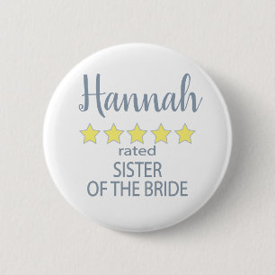 Bridal & Wedding Party 5 Star Sister of Bride 2 Inch Round Button