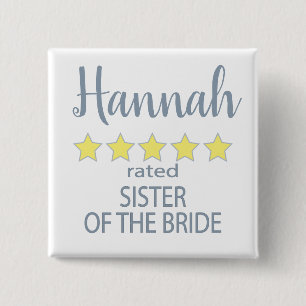Bridal & Wedding Party 5 Star Sister of Bride 2 Inch Square Button