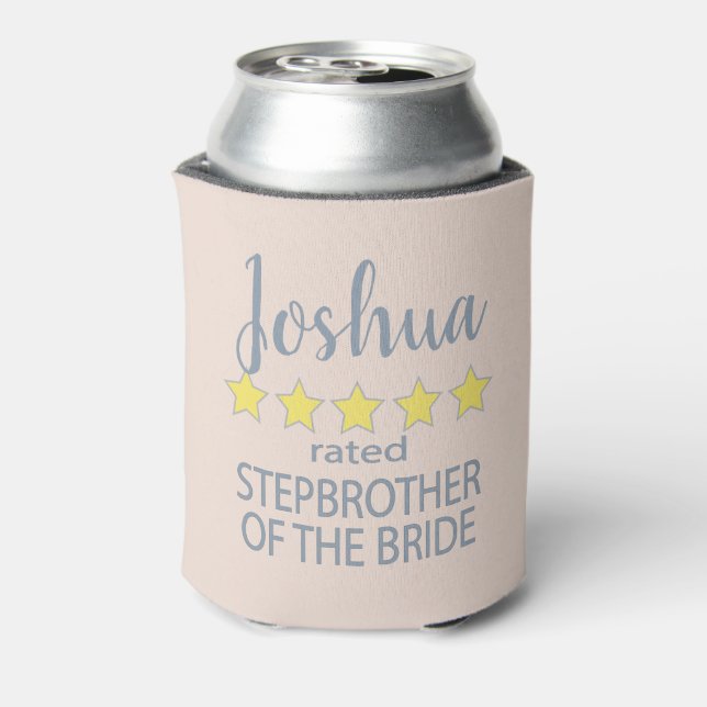 Bridal & Wedding Party 5 Star Stepbrother of Bride Can Cooler (Can Back)