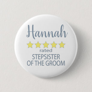 Bridal & Wedding Party 5 Star Stepsister of Groom 2 Inch Round Button
