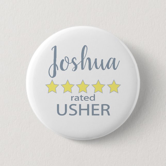Bridal & Wedding Party 5 Star Usher 2 Inch Round Button (Front)