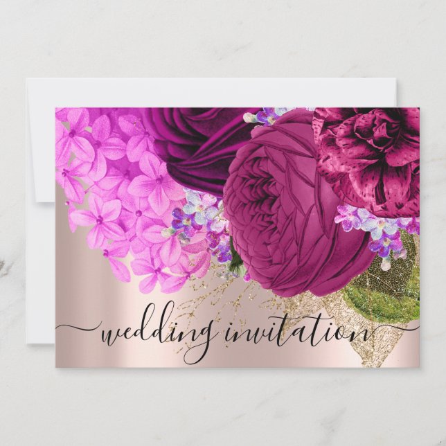 Bridal Wedding Pink Green Flowers Roses Invitation (Front)