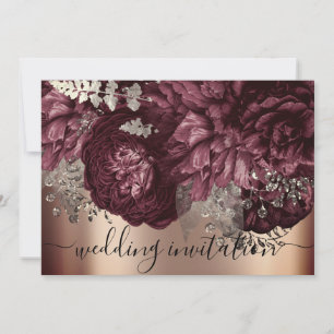 Bridal Wedding Rose Burgundy Marsala Floral Invitation