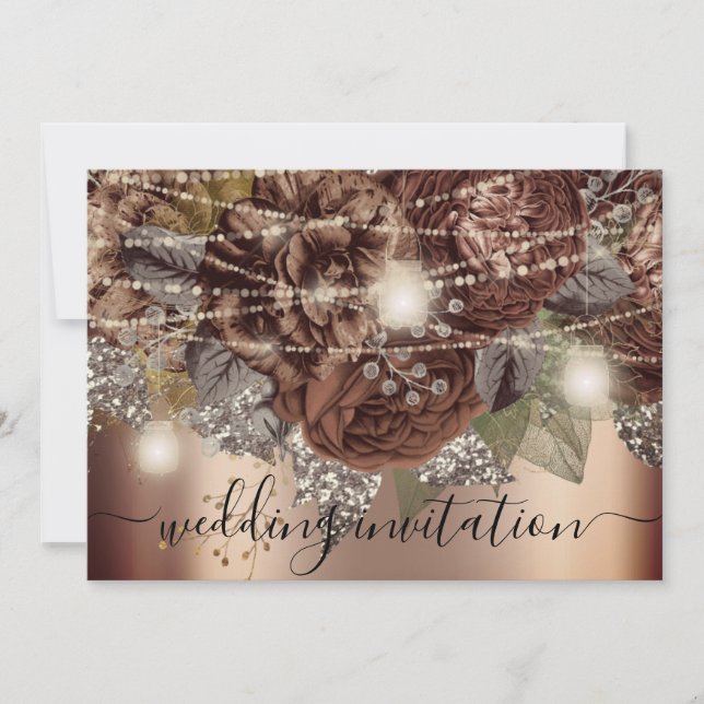 Bridal Wedding Rose Gold Brown Roses Lights  Invitation (Front)