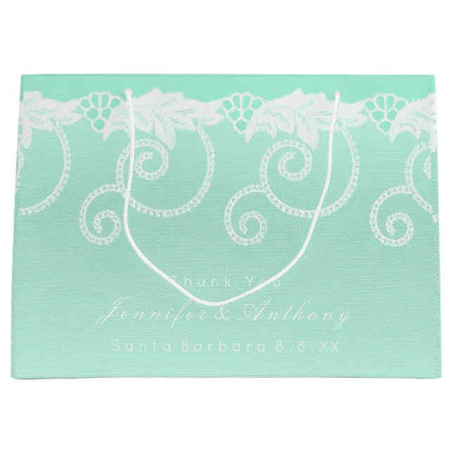 Bridal Wedding Tiffany Mint Green White Royal Lace Large Gift Bag (Front)