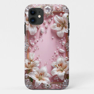 Bridal White Lily Floral Frame Style iPhone 11 Case