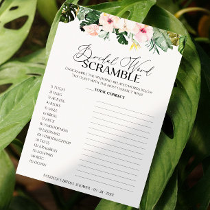Bridal Word Scramble Game Tropical Floral card