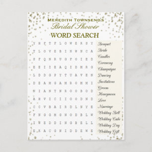 Bridal Word Search   Gold Confetti Invitation Postcard