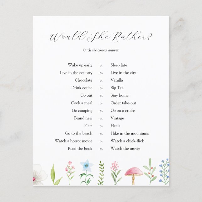 Bridal Would She Rather Game (Front)