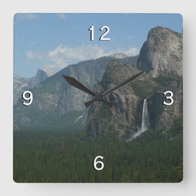 Bridalveil Falls and Half Dome at Yosemite Square Wall Clock (Front)
