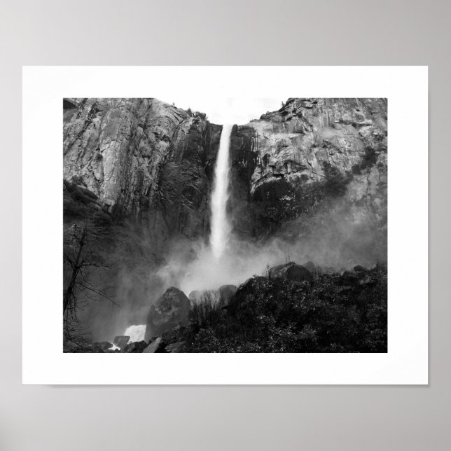 Bridalveil Falls Waterfall Poster - Black & White (Front)