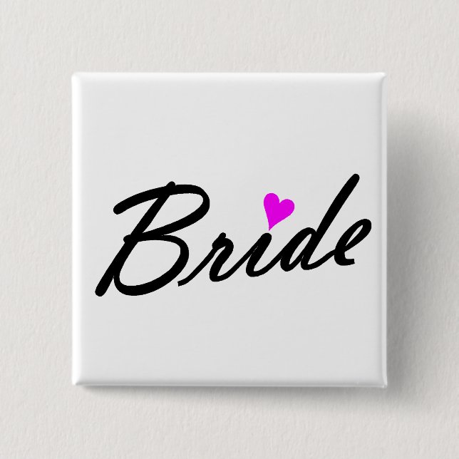 Bride 2 Inch Square Button (Front)