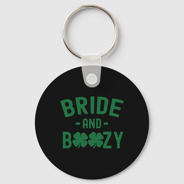 Bride And Boozy Irish St Patrick's Day Funny Shamr Keychain (Front)