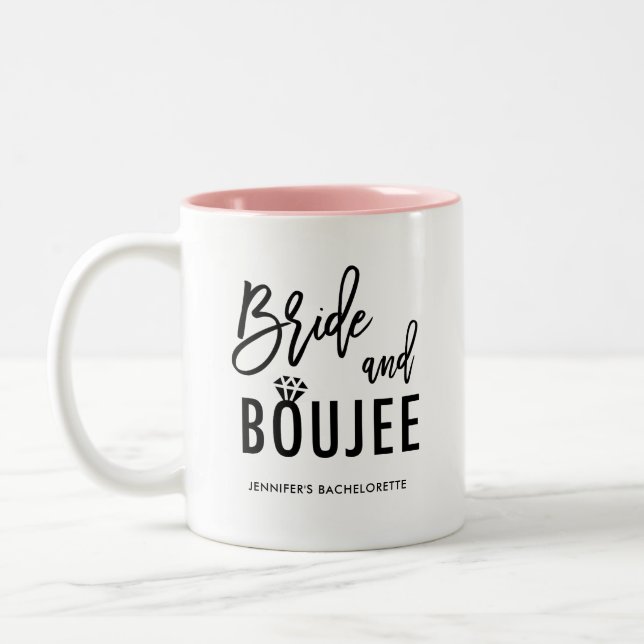 Bride and Boujee Bachelorette Bride To Be Two-Tone Coffee Mug (Left)
