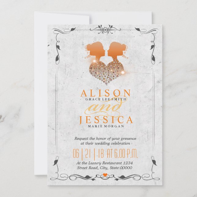 Bride and Bride - Two Brides Wedding  - Lesbian Invitation (Front)