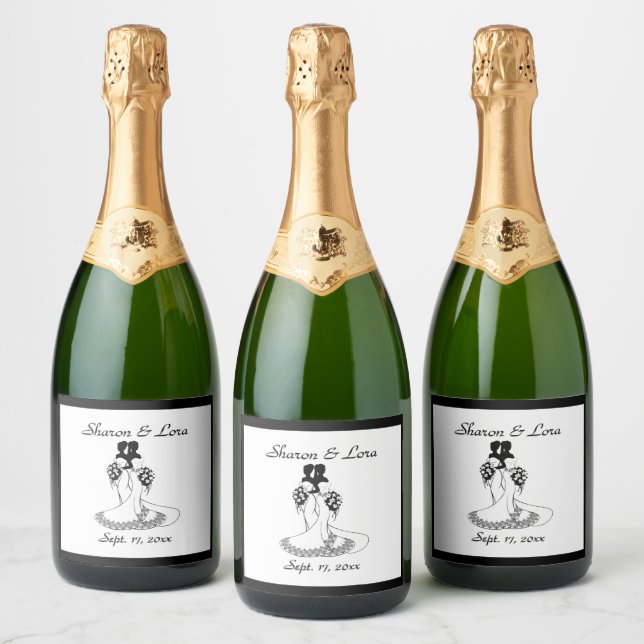 Bride and Bride Wedding Personalized Sparkling Win Wine Label (Bottles)