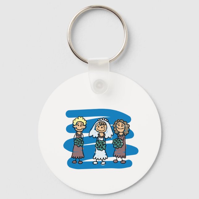 Bride And Bridesmaids Pose For Wedding Picture Keychain (Front)