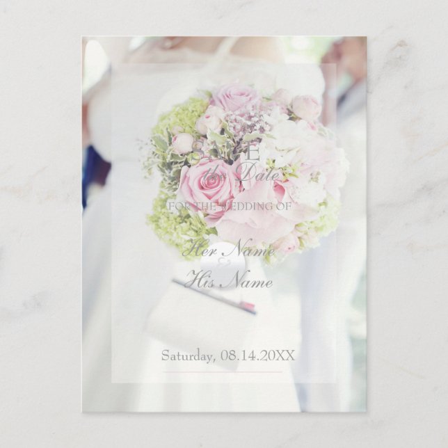Bride and Flower Bouquet Wedding Announcement Postcard (Front)