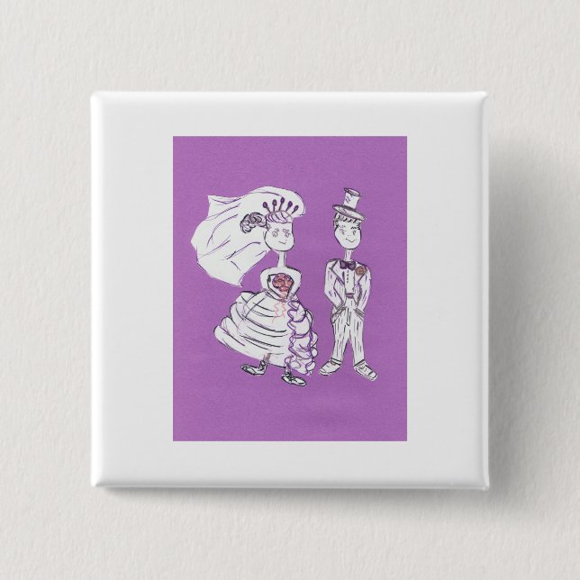 Bride and Groom 2 Inch Square Button (Front)