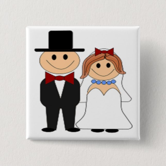 BRIDE AND GROOM 2 INCH SQUARE BUTTON (Front)