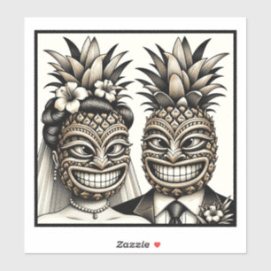 Bride and Groom Aloha Pineapple Tiki Head Wedding