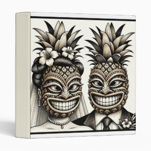 Bride and Groom Aloha Pineapple Tiki Head Wedding  Binder