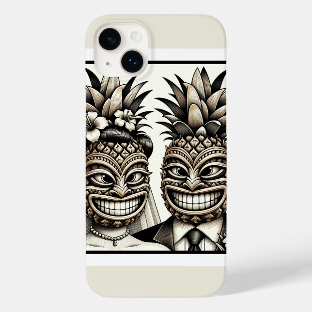 Bride and Groom Aloha Pineapple Tiki Head Wedding  Case-Mate iPhone Case (Back)
