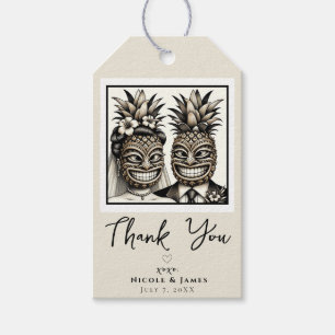 Bride and Groom Aloha Pineapple Tiki Head Wedding  Gift Tags