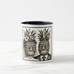 Bride and Groom Aloha Pineapple Tiki Head Wedding  Mug