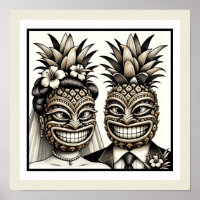 Bride and Groom Aloha Pineapple Tiki Head Wedding 