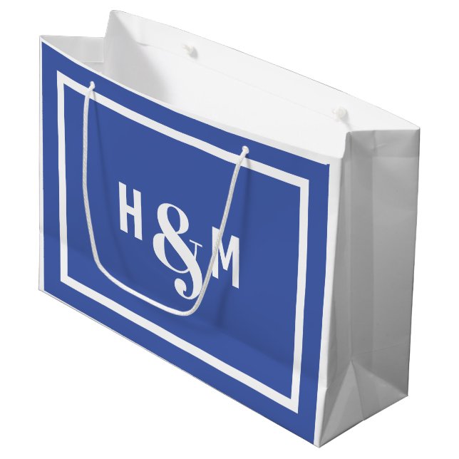 Bride and Groom Ampersand Blue Large Gift Bag (Front Angled)