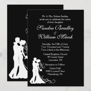 Bride and Groom Black White Wedding Invitation