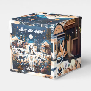 Bride and Groom Blue Western Pattern Wedding Favor Box