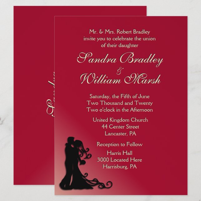 Bride and Groom Burgundy Invitation (Front/Back)
