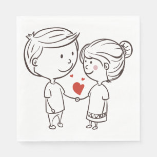Bride And Groom Cartoon Black And White Wedding Napkin