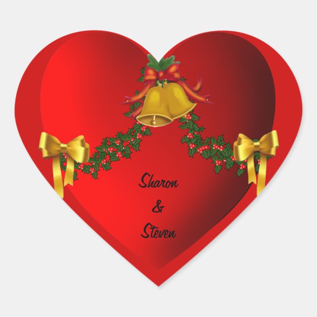 Bride and Groom Christmas Heart Sticker (Front)