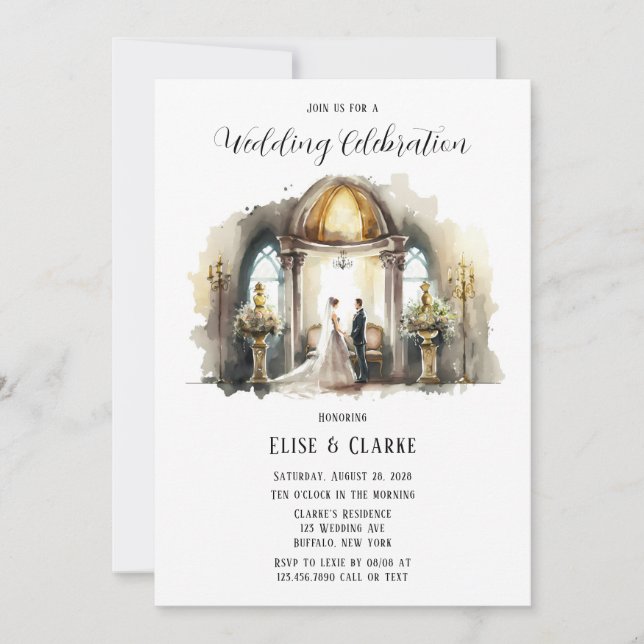 Bride and Groom Church And Florals Wedding Invitation (Front)