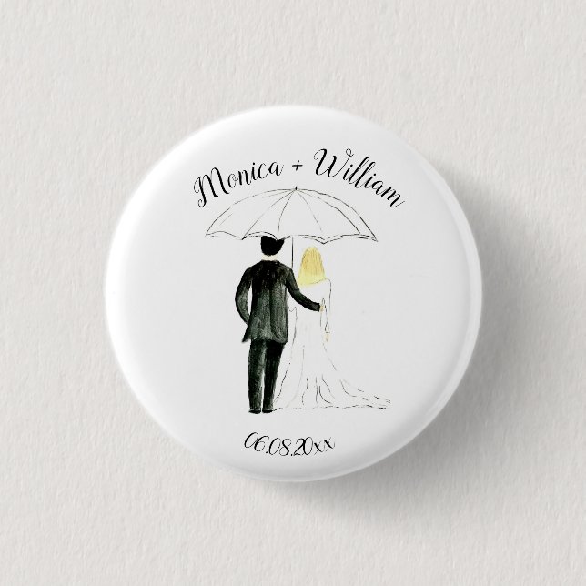 Bride and Groom Couple Elegant Date Wedding 1 Inch Round Button (Front)