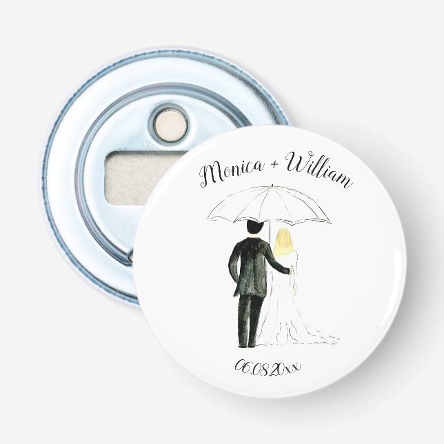 Bride and Groom Couple Elegant Date Wedding Bottle Opener (Front)