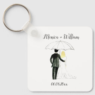 Bride and Groom Couple Elegant Date Wedding Keychain
