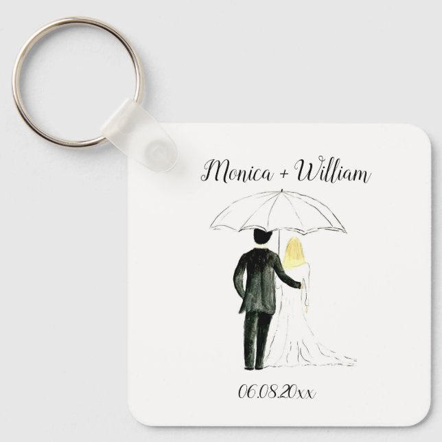 Bride and Groom Couple Elegant Date Wedding Keychain (Front)