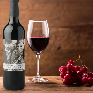 Bride and Groom Couple Photo Wedding Wine Label