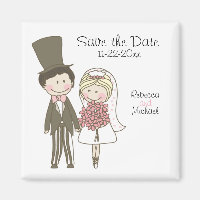 Bride and Groom Cute Cartoon Save the Date Wedding