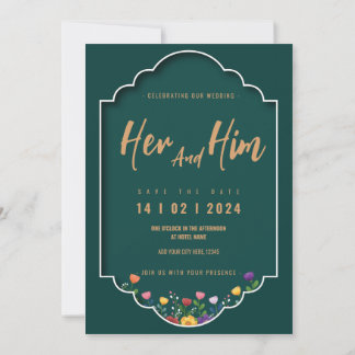 Bride and groom cute couple indian cartoon save the date
