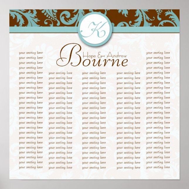 Bride and Groom Damask Seating Chart for Reception (Front)