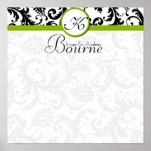 Bride and Groom Damask Swirl Green Wedding Poster