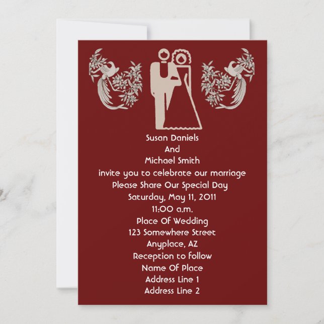 Bride And Groom Doves Brown Wedding  Invitation (Front)