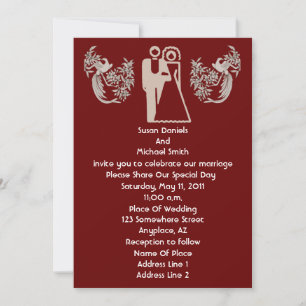 Bride And Groom Doves Brown Wedding  Invitation