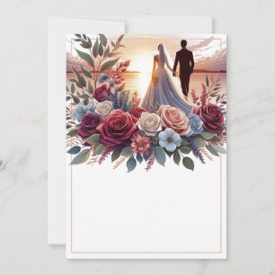 Bride and Groom Elegant Blank Floral Wedding Invitation