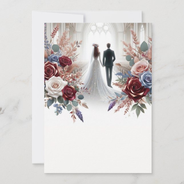 Bride and Groom Elegant Blank Floral Wedding  Invitation (Front)